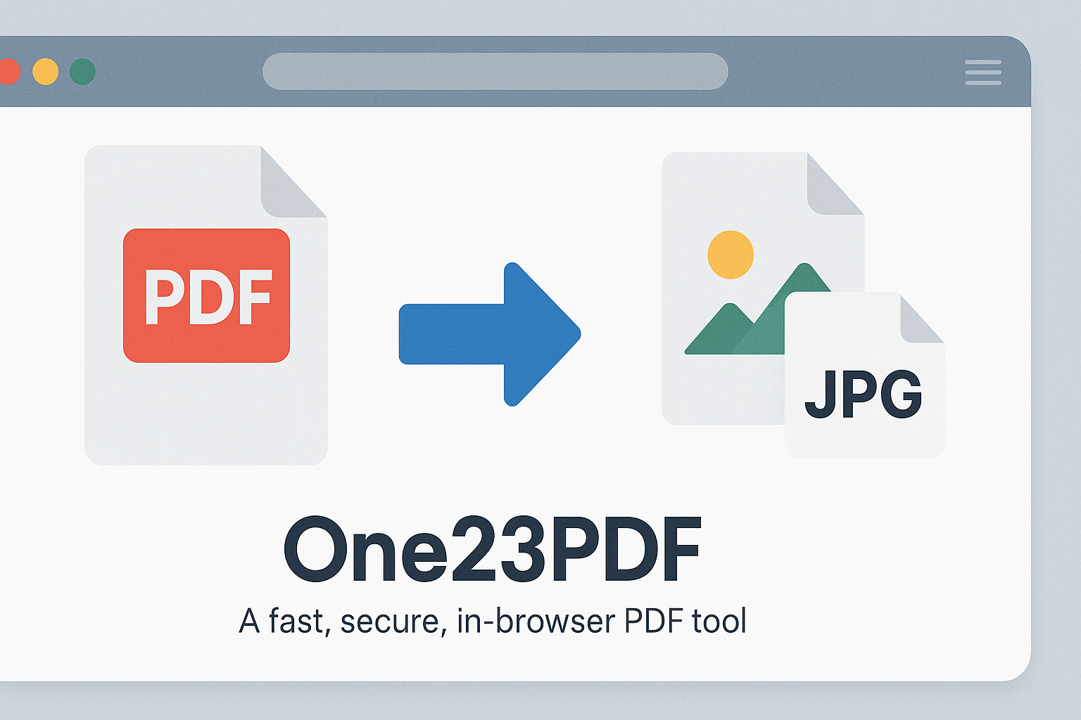 Illustration of a PDF document being converted into multiple image files (JPG, PNG)